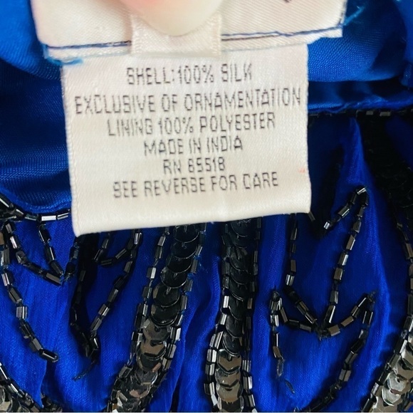 Stenay Vintage Royal Blue Silk with Black Sequins Beaded Formal Dress Size 12 - Picture 8 of 9